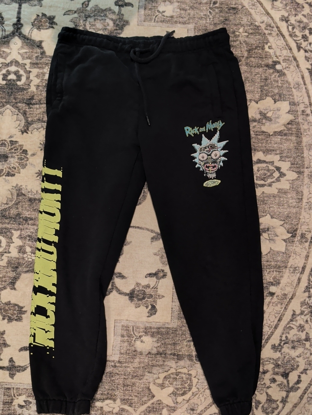 Pull&Bear Black Joggers with Neon Green Rick and Morty Graphics